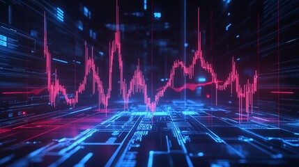 Poster - abstract digital background with glowing blue and red data streams and heart rate graph representing