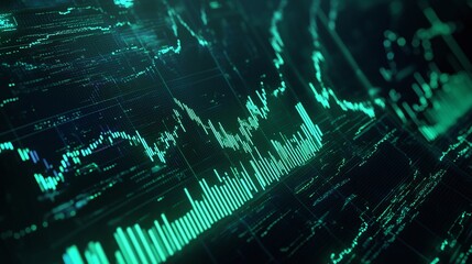 Poster - abstract digital background with glowing data patterns and graphs, ideal for tech and finance themes