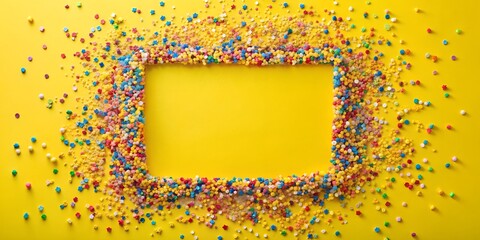 colorful confetti creating a square frame on a yellow background AI-Generated Content