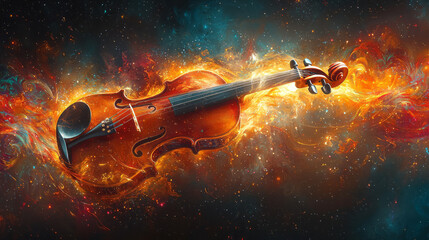 Poster - A violin dissolving into swirling soundwaves,