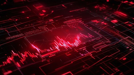 Poster - abstract digital background with red data visualization, circuit patterns, and futuristic elements, 