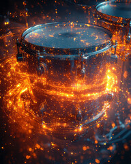Poster - A drum set releasing glowing beats as music waves,