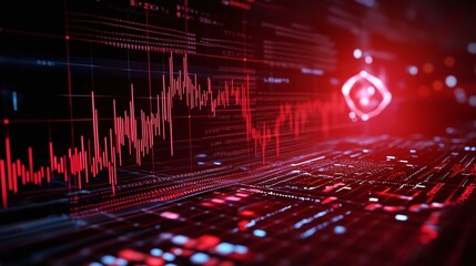 Poster - abstract digital background with red data visualizations and graphs, displaying technological trends