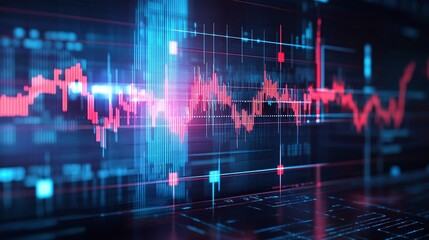 Poster - abstract digital chart with colorful graphs, representing data analysis and financial trends.
