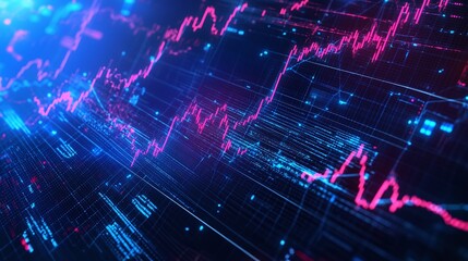 Poster - abstract digital data chart with vibrant colors depicting trends and fluctuations in technology anal