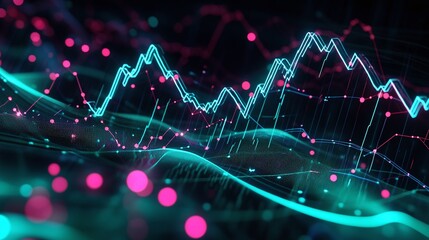 Poster - abstract digital data chart with vibrant lines and dots illustrating financial trends.