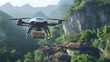 © LovelyArt - A flying robot drone delivering medical supplies to a remote village in a mountainous region