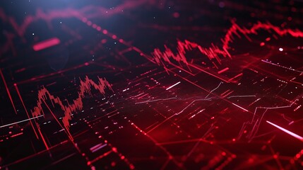 Poster - abstract digital data visualization, featuring red graph lines and electronic patterns on a dark bac