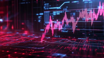 Poster - abstract digital data visualization with colorful graphs and futuristic elements on a dark backgroun