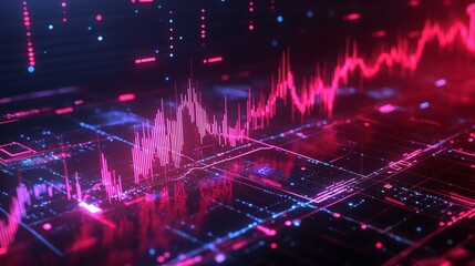 Poster - abstract digital data visualization with glowing charts and patterns in vibrant colors.