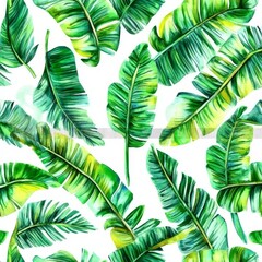 Poster - Flowing tropical leaves seamless pattern. Exotic monstera leaves and palm leaves on white background. Summer foliage seamless pattern.