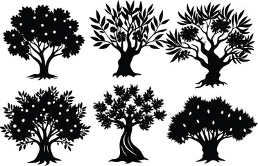 Wall Mural - Olive tree silhouette icon isolated on white background.