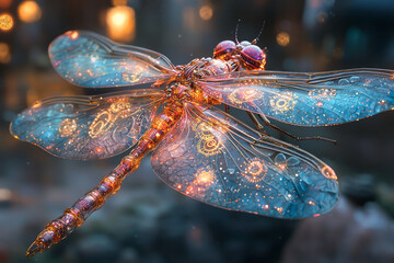 Poster - A dragonfly with transparent wings and body,