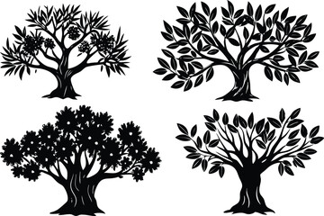 Wall Mural - Olive tree silhouette icon collection, isolated on white background.