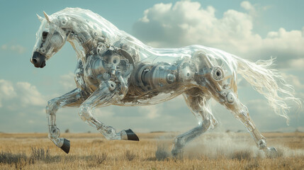 Aufkleber - A translucent horse galloping across a field,