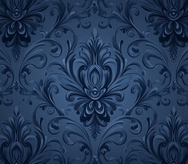 Poster - Background with a retro floral pattern in dark blue