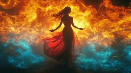 Poster - A woman dancing with floating sound waves swirling around her,
