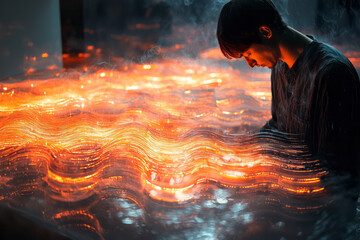 Aufkleber - A musician surrounded by floating sound waves,