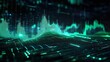 © Tackey - Abstract digital data visualization with green lines and wave patterns on a dark background.