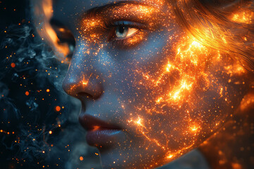 Poster - A manâ€™s face illuminated by the glow of a supernova,