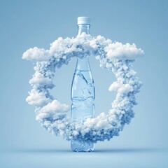 Canvas Print - Water Bottle Surrounded by Clouds.