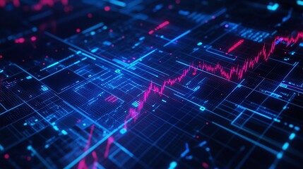 Poster - abstract digital data visualization with vibrant colors and dynamic graphs representing financial gr