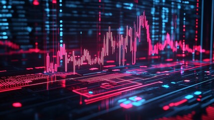 Poster - abstract digital data visualization with vibrant colors and graphical representations of data trends