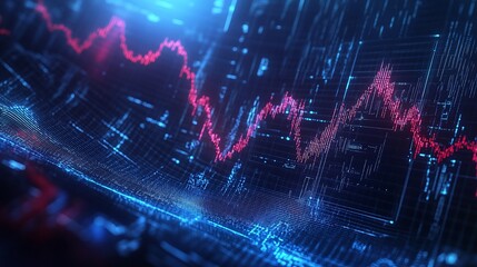 Poster - abstract digital data visualization with vibrant graphs and blue light effects, representing technol