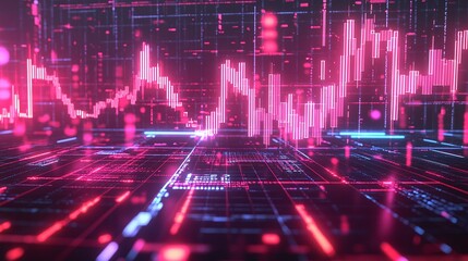 Poster - abstract digital data visualization with vibrant pink and blue graph lines representing growth and m
