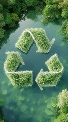 Sticker - Green Recycle Symbol in Water.