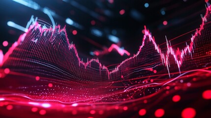 Poster - abstract digital data visualization with vibrant red and blue waves, representing dynamic informatio