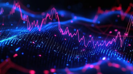 Poster - abstract digital data visualizations with vibrant blue and pink colors representing market trends an