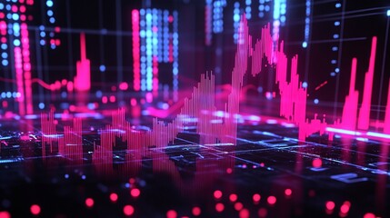Poster - abstract digital financial analysis graph with vibrant colors and glowing elements, representing mod