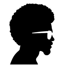 Silhouette of Man with Afro Hairstyle and Glasses Vector