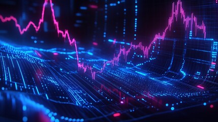 Poster - abstract digital financial chart with glowing graphs and data. high-tech visualization in shades of 