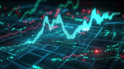 Poster - abstract digital financial chart with glowing lines and data points, representing stock market trend