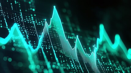 Poster - abstract digital financial chart with green wave lines on dark background