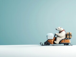 Wall Mural - A polar bear riding a snowmobile with a cooler full of ice, cool journey, staying frosty