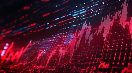 Poster - Abstract digital financial graph with fluctuating data trends in red and blue.