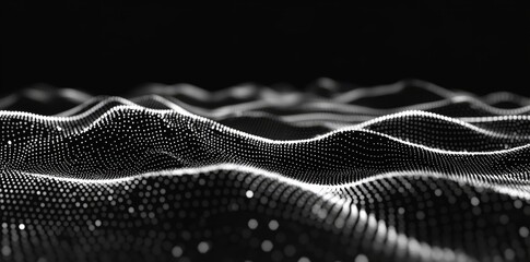Poster - An abstract Wave 3D design with dots on a dark background. Big data. Modern technology.