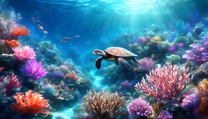 Colorful Coral Reef Habitat of Sea Turtle