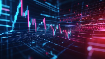 Poster - abstract digital graph showcasing stock market trends with vibrant colors and dynamic lines.