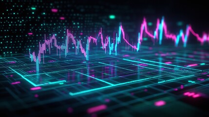 Abstract digital graph with glowing lines and data points illustrating technology trends.