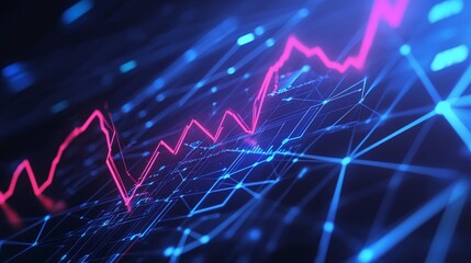 Poster - abstract digital graph with vibrant pink and blue lines representing data trends and analytics.