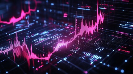 Poster - abstract digital graph with vibrant pink lines and data points on a dark background representing gro