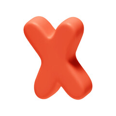 Poster - Voluminous letter X. letter sign red soft color. Realistic 3d design in cartoon style. Isolated on white background. vector illustration