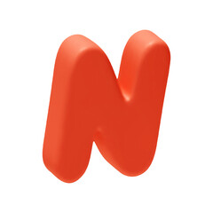 Poster - Voluminous letter N. letter sign red soft color. Realistic 3d design in cartoon style. Isolated on white background. vector illustration