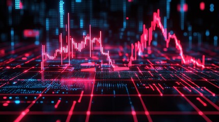 Poster - abstract digital illustration of fluctuating data trends with vibrant red and blue colors, represent