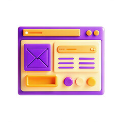 Poster - A vibrant 3D model of a user interface design featuring purple, orange, and cream colors, showcasing various buttons and layouts.