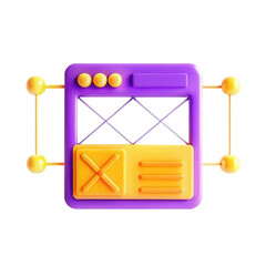 Poster - Colorful 3D model of a web interface design element featuring purple and orange colors, showcased in a modern digital style, ideal for graphic design.